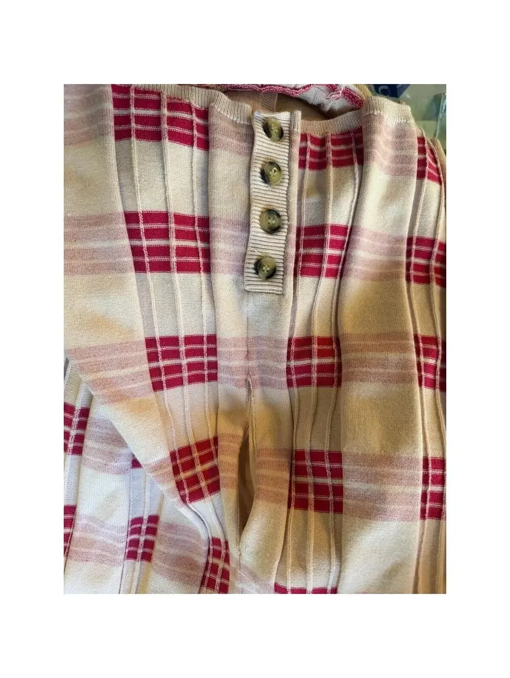 Free People Lewis Plaid Sweater Knit Romper red motif combo SIZE XS #1304